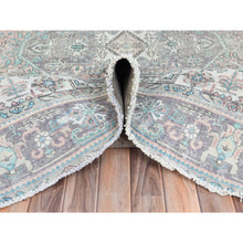 Load image into Gallery viewer, 8&#39;x10&#39;8&quot; Peach Color Distressed Look Vintage Persian Tabriz, Hand Knotted Worn Wool Sheared Low Shabby Chic Oriental Rug FWR371868
