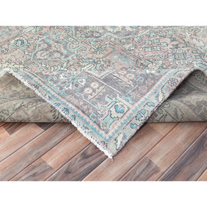 8'x10'8" Peach Color Distressed Look Vintage Persian Tabriz, Hand Knotted Worn Wool Sheared Low Shabby Chic Oriental Rug FWR371868