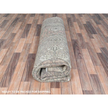 Load image into Gallery viewer, 8&#39;x10&#39;8&quot; Peach Color Distressed Look Vintage Persian Tabriz, Hand Knotted Worn Wool Sheared Low Shabby Chic Oriental Rug FWR371868