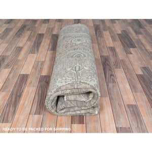 8'x10'8" Peach Color Distressed Look Vintage Persian Tabriz, Hand Knotted Worn Wool Sheared Low Shabby Chic Oriental Rug FWR371868