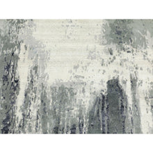 Load image into Gallery viewer, 4&#39;3&quot;x10&#39; Gray With Charcoal Black Hand Knotted Abstract Design Wool And Silk Oriental Runner Rug FWR372144