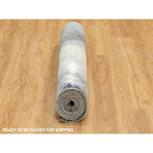 Load image into Gallery viewer, 4&#39;3&quot;x10&#39; Gray With Charcoal Black Hand Knotted Abstract Design Wool And Silk Oriental Runner Rug FWR372144