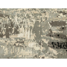 Load image into Gallery viewer, 4&#39;x12&#39; Hand Knotted Taupe Abstract Design Wool And Silk Wide Runner Hi-low Pile Oriental Rug FWR372204