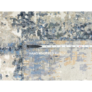 4'x11'9" Hand Knotted Abstract With Mosaic Design Wool And Silk Oriental Wide Runner Rug FWR372222