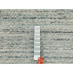 2'10"x5' Seafoam Green Variegated Textured Design Hand Loomed Organic Wool Transitional Oriental Rug FWR372300