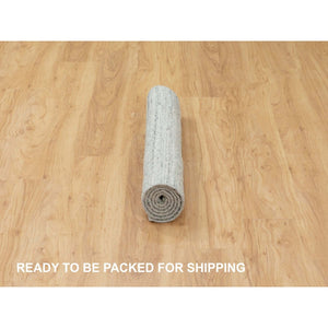 2'10"x5' Seafoam Green Variegated Textured Design Hand Loomed Organic Wool Transitional Oriental Rug FWR372300