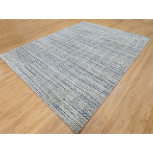 9'x11'9" Modern Blue Hand Loomed Variegated Textured Design Organic Wool Oriental Rug FWR372306