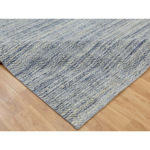 9'x11'9" Modern Blue Hand Loomed Variegated Textured Design Organic Wool Oriental Rug FWR372306