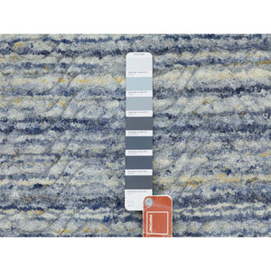 9'x11'9" Modern Blue Hand Loomed Variegated Textured Design Organic Wool Oriental Rug FWR372306