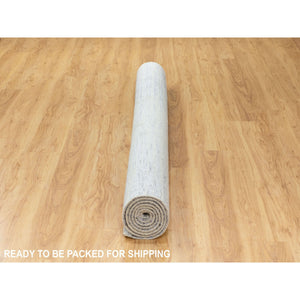 6'1"x9' Light Gray Jacquard Hand Loomed Modern Natural Wool And Plant Based Silk Oriental Rug FWR372336