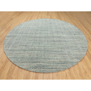10'x10' Seafoam Green Hand Loomed Variegated Textured Design Organic Wool Transitional Oriental Round Rug FWR372372