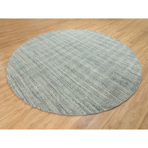 10'x10' Seafoam Green Hand Loomed Variegated Textured Design Organic Wool Transitional Oriental Round Rug FWR372372