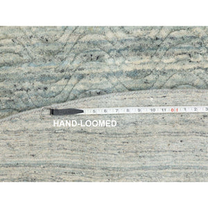 10'x10' Seafoam Green Hand Loomed Variegated Textured Design Organic Wool Transitional Oriental Round Rug FWR372372