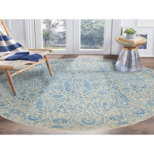 Load image into Gallery viewer, 9&#39;10&quot;x9&#39;10&quot; Ivory With Touches Of Blue Jacquard Hand Loomed Broken Cypress Tree Design Thick And Plush Wool And Plant Based Silk Oriental Round Rug FWR372396