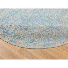 Load image into Gallery viewer, 9&#39;10&quot;x9&#39;10&quot; Ivory With Touches Of Blue Jacquard Hand Loomed Broken Cypress Tree Design Thick And Plush Wool And Plant Based Silk Oriental Round Rug FWR372396