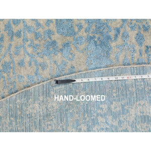 9'10"x9'10" Ivory With Touches Of Blue Jacquard Hand Loomed Broken Cypress Tree Design Thick And Plush Wool And Plant Based Silk Oriental Round Rug FWR372396