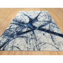 Load image into Gallery viewer, 9&#39;1&quot;x12&#39; Denim Blue 100% Textured Wool With Areas Of Distressed Pile Modern Design Hand Knotted Oriental Rug FWR372402