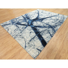 Load image into Gallery viewer, 9&#39;1&quot;x12&#39; Denim Blue 100% Textured Wool With Areas Of Distressed Pile Modern Design Hand Knotted Oriental Rug FWR372402
