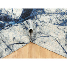Load image into Gallery viewer, 9&#39;1&quot;x12&#39; Denim Blue 100% Textured Wool With Areas Of Distressed Pile Modern Design Hand Knotted Oriental Rug FWR372402