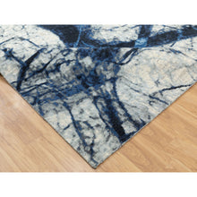 Load image into Gallery viewer, 9&#39;1&quot;x12&#39; Denim Blue 100% Textured Wool With Areas Of Distressed Pile Modern Design Hand Knotted Oriental Rug FWR372402