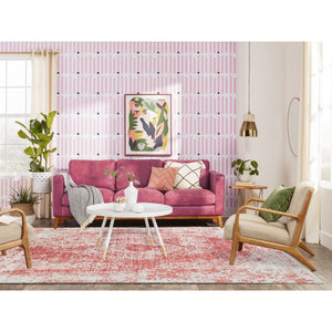 6'x9'2" Hand Knotted Pink Broken Persian Design Wool And Pure Silk Oriental Rug FWR372414