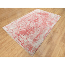 Load image into Gallery viewer, 6&#39;x9&#39;2&quot; Hand Knotted Pink Broken Persian Design Wool And Pure Silk Oriental Rug FWR372414