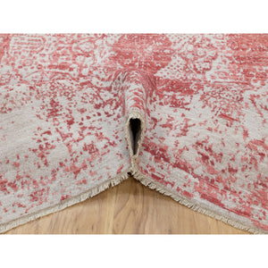 6'x9'2" Hand Knotted Pink Broken Persian Design Wool And Pure Silk Oriental Rug FWR372414