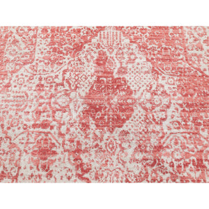6'x9'2" Hand Knotted Pink Broken Persian Design Wool And Pure Silk Oriental Rug FWR372414