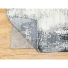 Load image into Gallery viewer, 2&#39;5&quot;x8&#39; Charcoal Black Abstract Design Wool And Silk Hand Knotted Oriental Runner Rug FWR372420