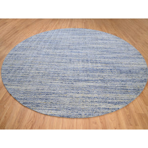 12'x12' Silver-blue Hand Loomed Variegated Textured Design Organic Wool Transitional Oriental Round Rug FWR372594