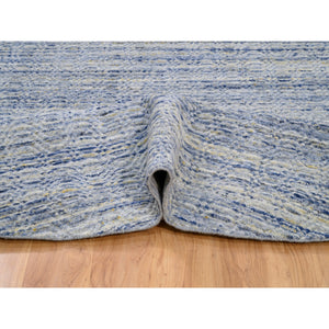 12'x12' Silver-blue Hand Loomed Variegated Textured Design Organic Wool Transitional Oriental Round Rug FWR372594