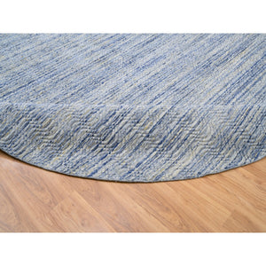 12'x12' Silver-blue Hand Loomed Variegated Textured Design Organic Wool Transitional Oriental Round Rug FWR372594