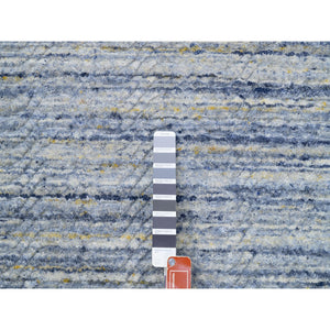 12'x12' Silver-blue Hand Loomed Variegated Textured Design Organic Wool Transitional Oriental Round Rug FWR372594