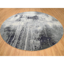 Load image into Gallery viewer, 12&#39;x12&#39; Charcoal Black With Gray Abstract Design Wool And Silk Hand Knotted Oriental Round Rug FWR372600