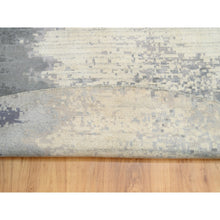Load image into Gallery viewer, 12&#39;x12&#39; Charcoal Black With Gray Abstract Design Wool And Silk Hand Knotted Oriental Round Rug FWR372600