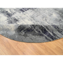 Load image into Gallery viewer, 12&#39;x12&#39; Charcoal Black With Gray Abstract Design Wool And Silk Hand Knotted Oriental Round Rug FWR372600