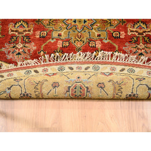 7'9"x7'9" Red Karajeh Design Hand Knotted Pure Wool Oriental Round Rug FWR372792