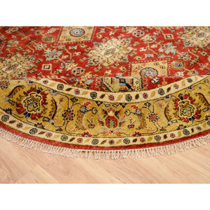 7'9"x7'9" Red Karajeh Design Hand Knotted Pure Wool Oriental Round Rug FWR372792