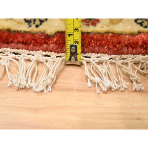7'9"x7'9" Red Karajeh Design Hand Knotted Pure Wool Oriental Round Rug FWR372792