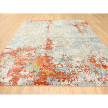 Load image into Gallery viewer, 9&#39;10&quot;x9&#39;10&quot; Wool And Silk Abstract With Fire Mosaic Hand Knotted Persian Knot Square Rug FWR372936