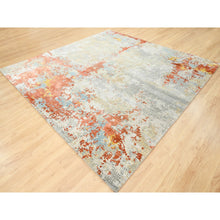 Load image into Gallery viewer, 9&#39;10&quot;x9&#39;10&quot; Wool And Silk Abstract With Fire Mosaic Hand Knotted Persian Knot Square Rug FWR372936