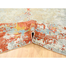 Load image into Gallery viewer, 9&#39;10&quot;x9&#39;10&quot; Wool And Silk Abstract With Fire Mosaic Hand Knotted Persian Knot Square Rug FWR372936