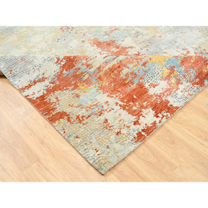 9'10"x9'10" Wool And Silk Abstract With Fire Mosaic Hand Knotted Persian Knot Square Rug FWR372936