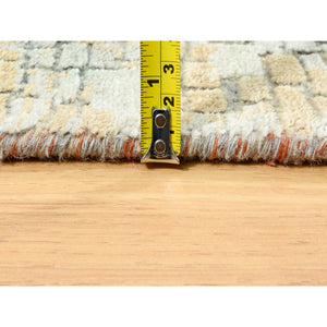 9'10"x9'10" Wool And Silk Abstract With Fire Mosaic Hand Knotted Persian Knot Square Rug FWR372936