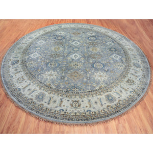 14'x14' Gray Karajeh Design Pure Wool Hand Knotted Oriental Round Rug FWR372978