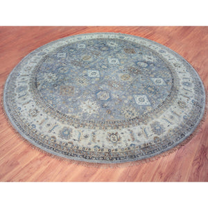 14'x14' Gray Karajeh Design Pure Wool Hand Knotted Oriental Round Rug FWR372978