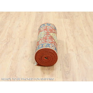 2'7"x15'10" Red Karajeh Design Pure Wool Hand Knotted Oriental XL Runner Rug FWR372990