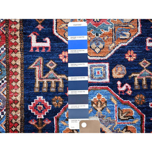2'9"x8'4" Opal Blue, Afghan Ersari with Turkish Knot, Caucasian Design Revival, Small Animal Figurines, Vegetable Dyes, Densely Woven, Hand Knotted, Soft Wool, Runner, Oriental Rug Sh621 FWR3726