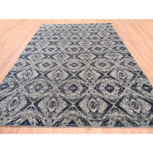 Load image into Gallery viewer, 9&#39;x12&#39; Charcoal Black Supple Collection Modern All Over Square Design Erased Pure Wool Hand Knotted Oriental Rug FWR373200