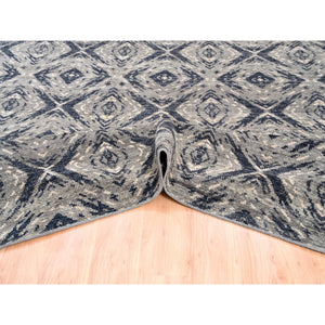 9'x12' Charcoal Black Supple Collection Modern All Over Square Design Erased Pure Wool Hand Knotted Oriental Rug FWR373200